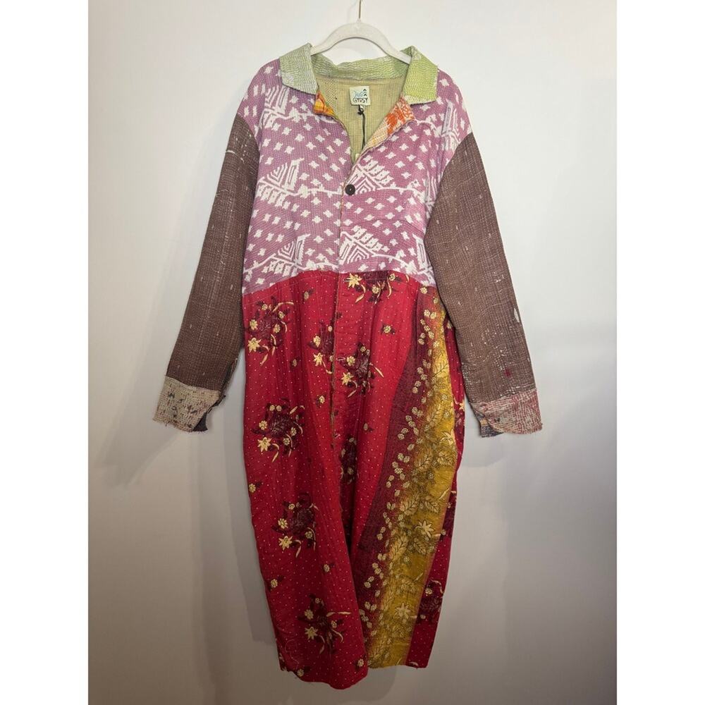 JADED GYPSY Patchwork Kantha Quilted Duster Coat Kimono Boho Festival - Picture 3 of 7